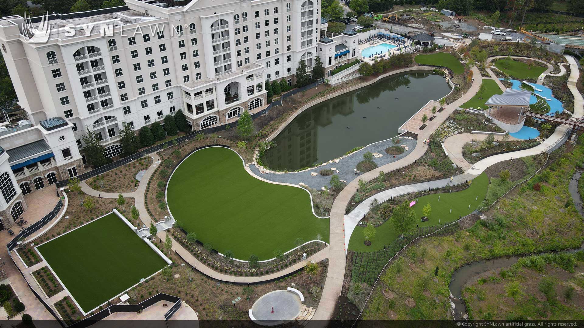 image of SYNLawn artificial grass at Ballantyne Hotel Concert Venue Playground and Putting Greens